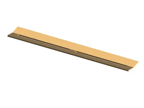 TECE Profildeckel in glänzender Goldoptik, schlanke und flache Form, geeignet zur Abdeckung von Drainagesystemen.